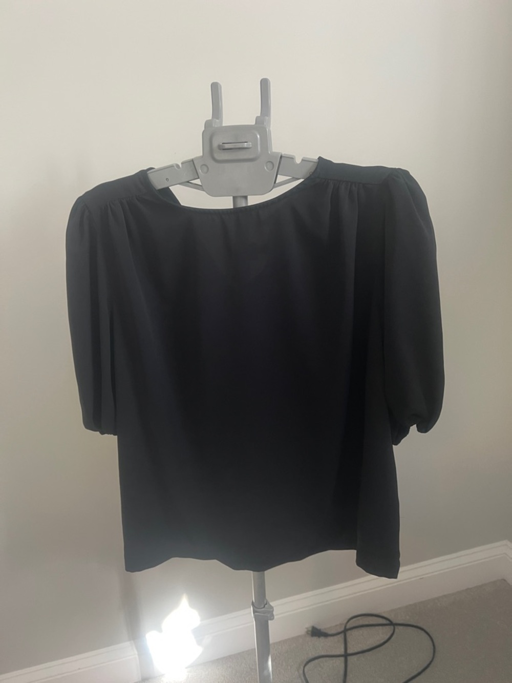 Marled Black Puff Sleeve Blouse